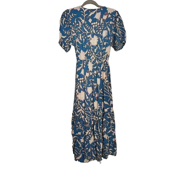 Knox Rose Maxi Dress Womens Medium Blue Short Sleeve Wrap Floral Tiered Tassel - Picture 4 of 14